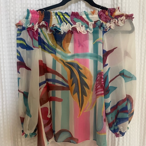 PatBo off the shoulder multicoloured printed ruffled blouse xs - Picture 2 of 5